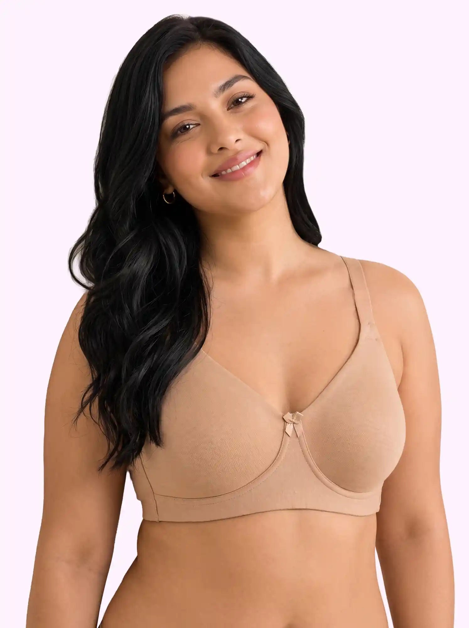 Cotton Non-Padded Plus-Size Full Coverage Bonded Bra | Broad Straps | Hidden Concealer (PAL-401) (Fawn)