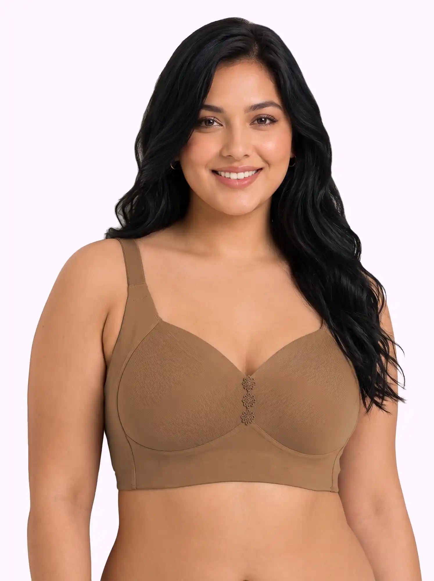 Cotton Padded Plus-Size M-frame Minimiser Bonded Bra | Balanced Shape PAL-SB-203 (Fawn)