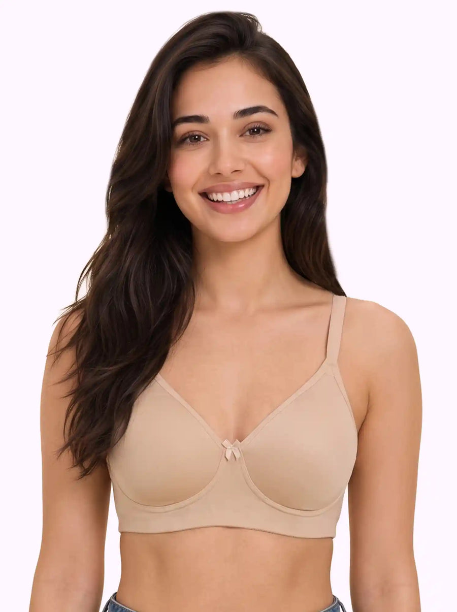 Cotton Padded Full Coverage Bonded T-Shirt Bra | No-Marks, No Rashes (PAL-1013)(Skin)