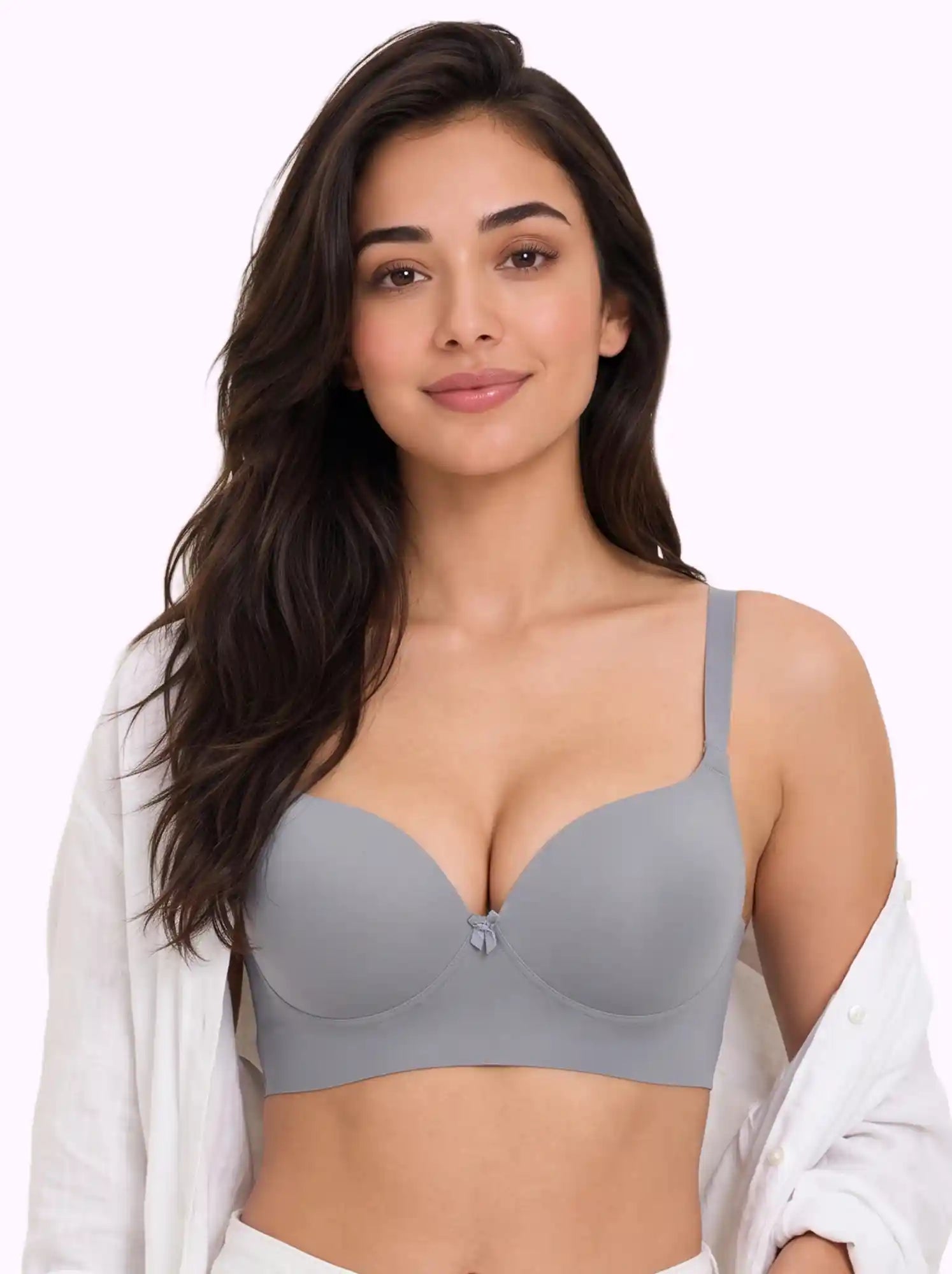 Polyamide Level-2 Padded Push-Up Maximiser Bonded Bra | 3/4th Coverage | Wire-free Comfort, No Marks, No Rashes PAL-IS-5107 (Grey)