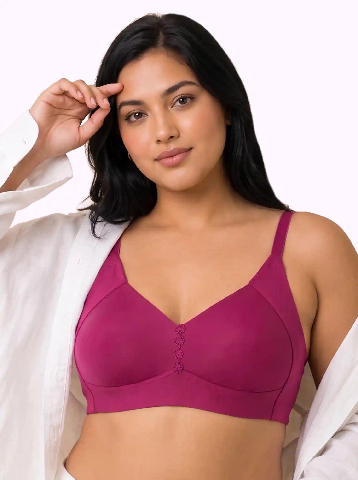 Cotton Non-Padded Plus-Size M-Frame Minimiser Bonded Bra | Balanced Shape PAL-SB-303 (Wine)