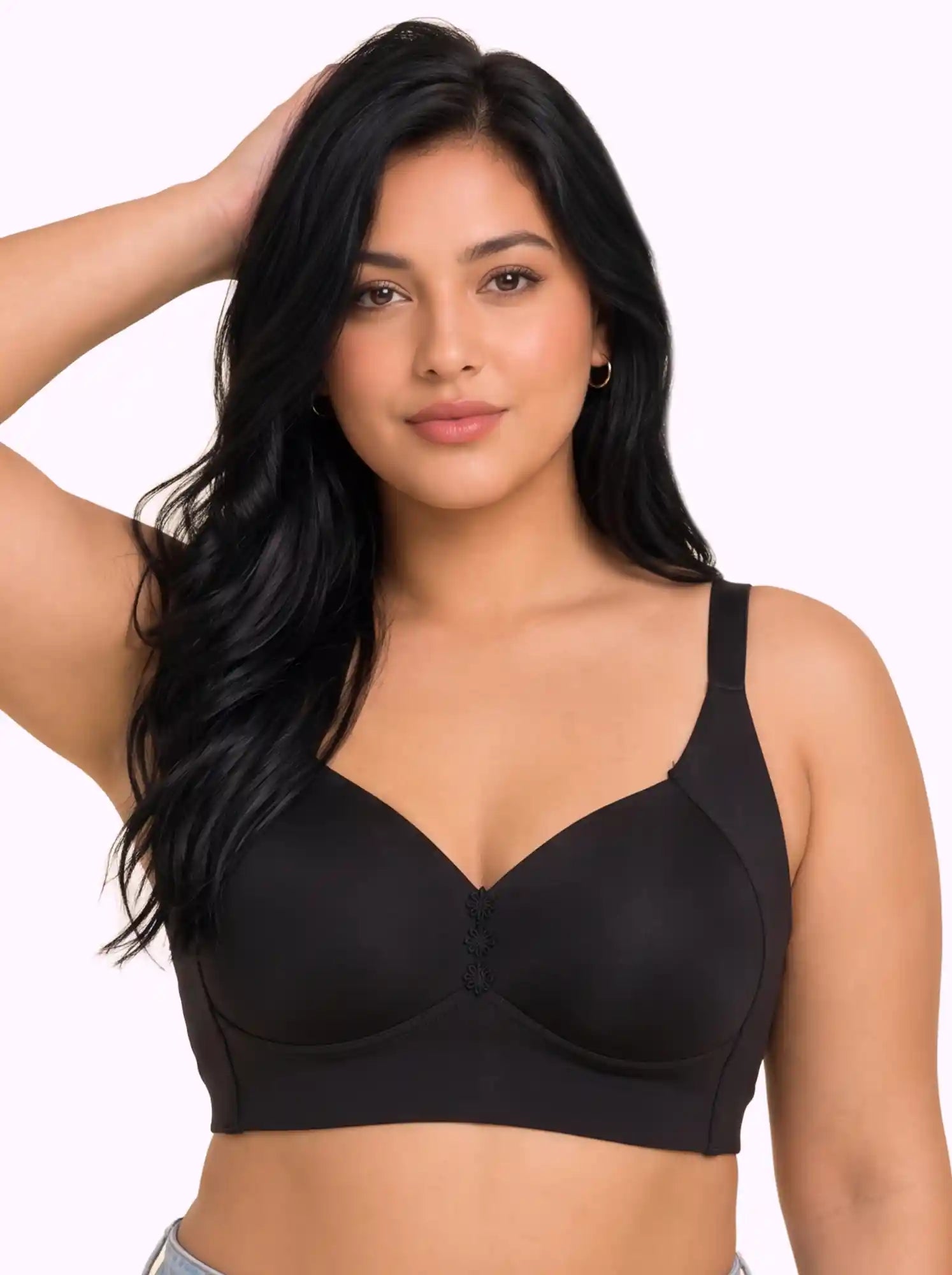 Cotton Padded Plus-Size M-frame Minimiser Bonded Bra | Balanced Shape PAL-SB-203 (Black)