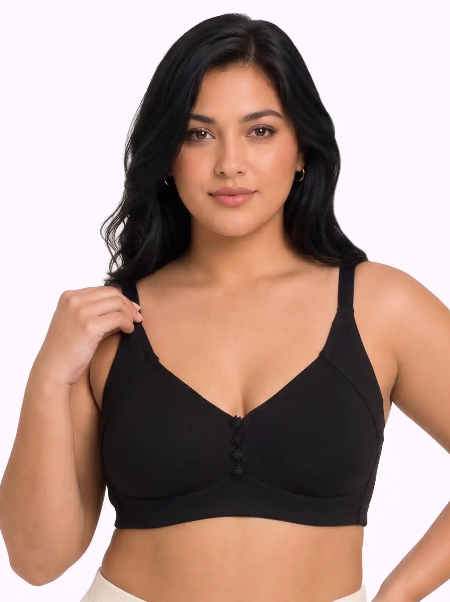 Cotton Non-Padded Plus-Size M-Frame Minimiser Bonded Bra (PAL-405)(Black)