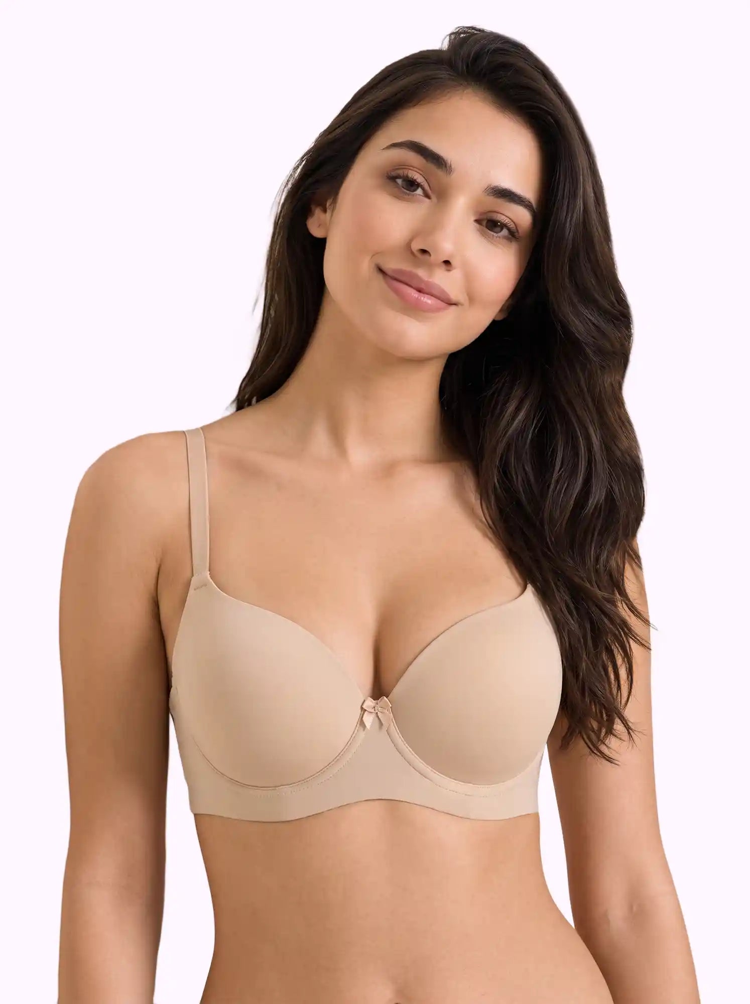 Polyamide Level-2 Padded Push-Up Maximiser Bonded Bra | 3/4th Coverage | Wire-free Comfort, No Marks, No Rashes PAL-IS-5107 (Skin)