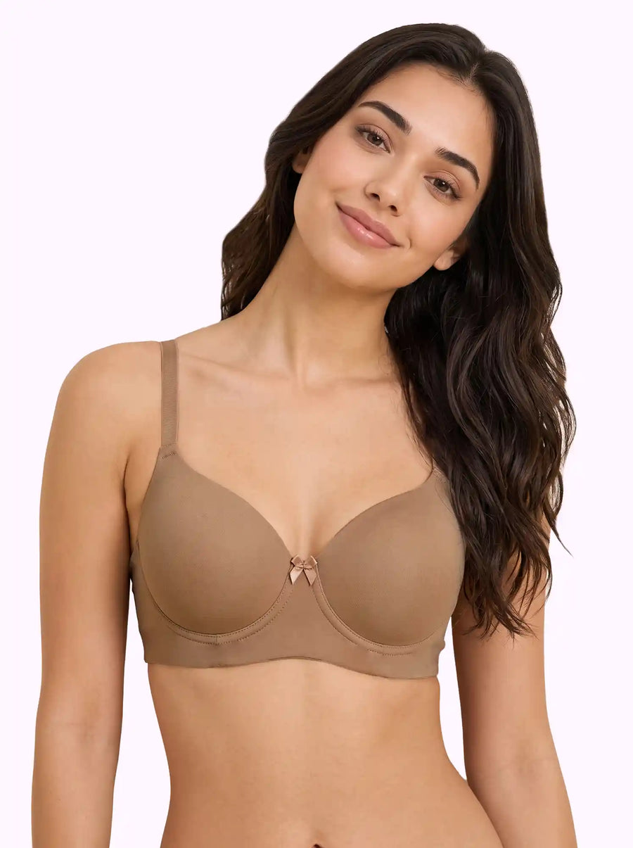 Cotton Padded T-Shirt Bonded Bra | Seamless Look, 360° Support | Full Coverage (PAL-SB-9081-9082) (Fawn)