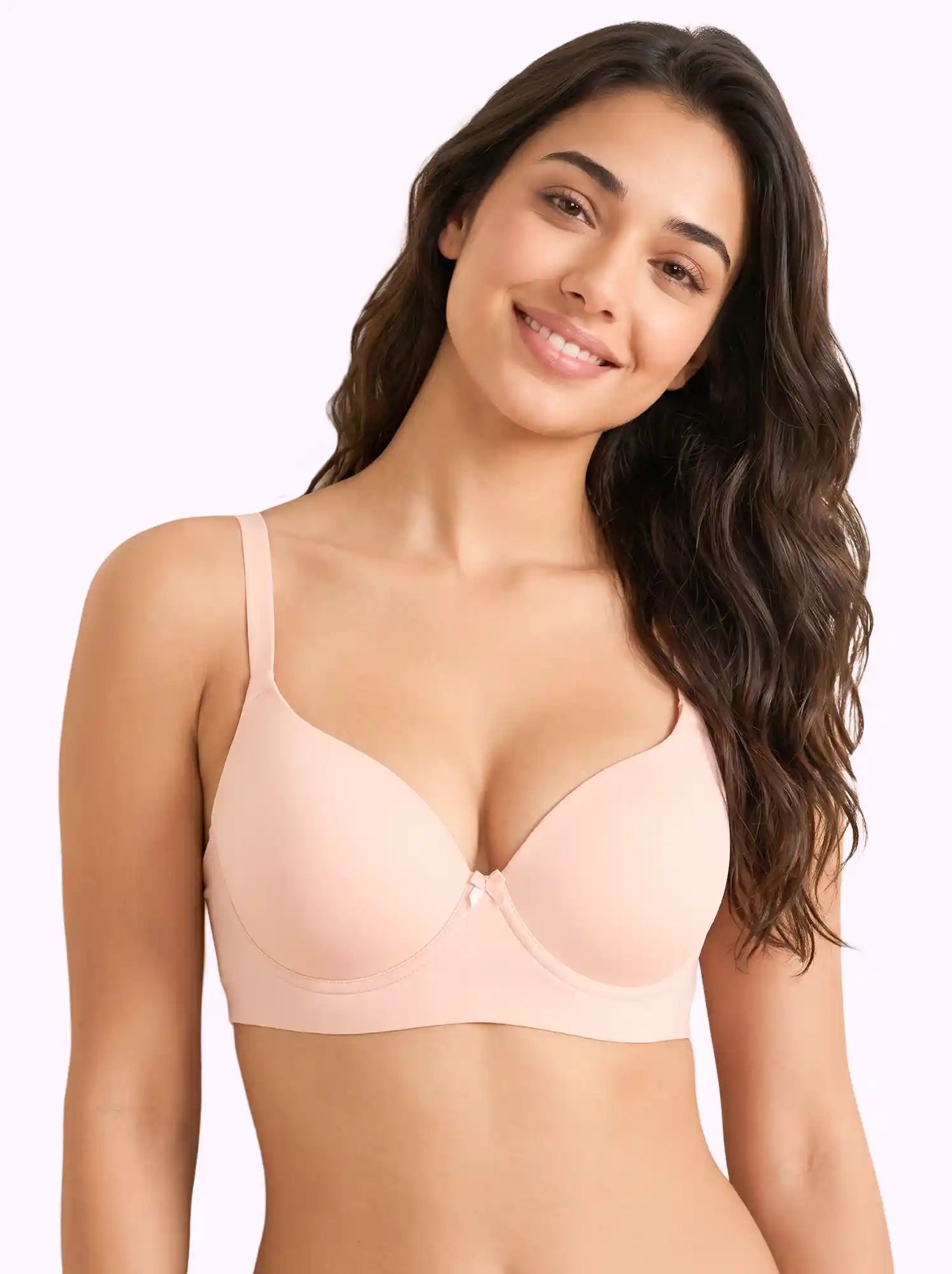 Polyamide Level-3 Padded Push-Up Bonded Bra | 3/4th Coverage | Wire-free Comfort, No Marks, No Rashes (PAL-IS-5301) (Peach)