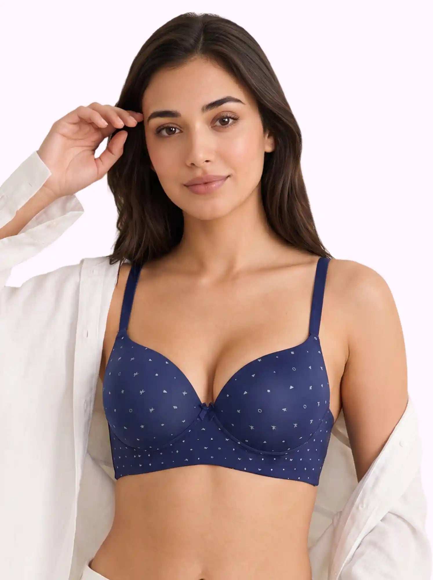 Printed Polyamide Level-2 Padded Push-Up Maximiser Bonded Bra | 3/4th Coverage | Wire-free Comfort, No Marks, No Poking (PAL-51755)