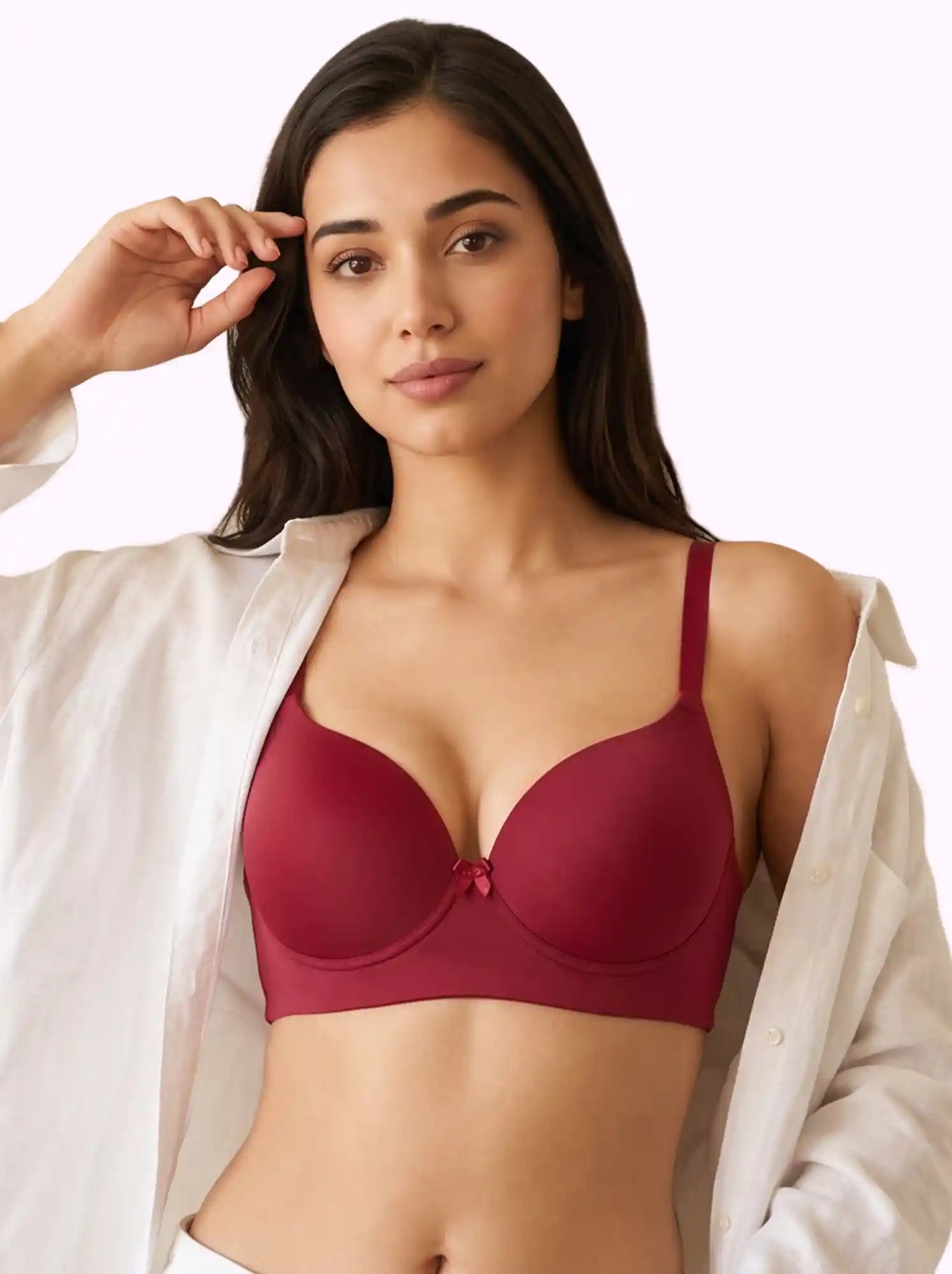 Polyamide Level-2 Padded Push-Up Maximiser Bonded Bra | 3/4th Coverage | Wire-free Comfort, No Marks, No Rashes PAL-IS-5107 (Wine)