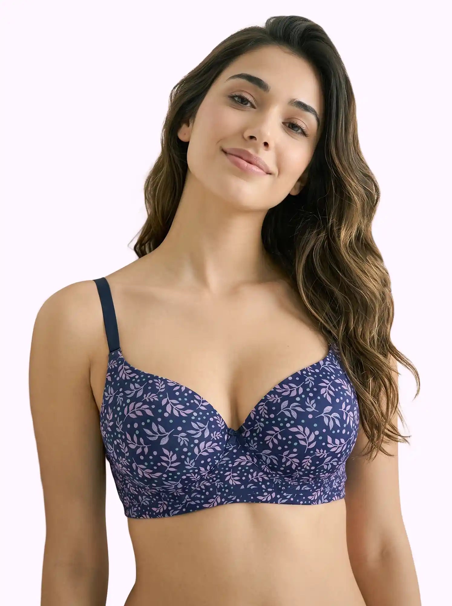 Printed Polyamide Level-2 Padded Push-Up Maximiser Bonded Bra | 3/4th Coverage | Wire-free Comfort, No Marks, No Poking (PAL-51754)