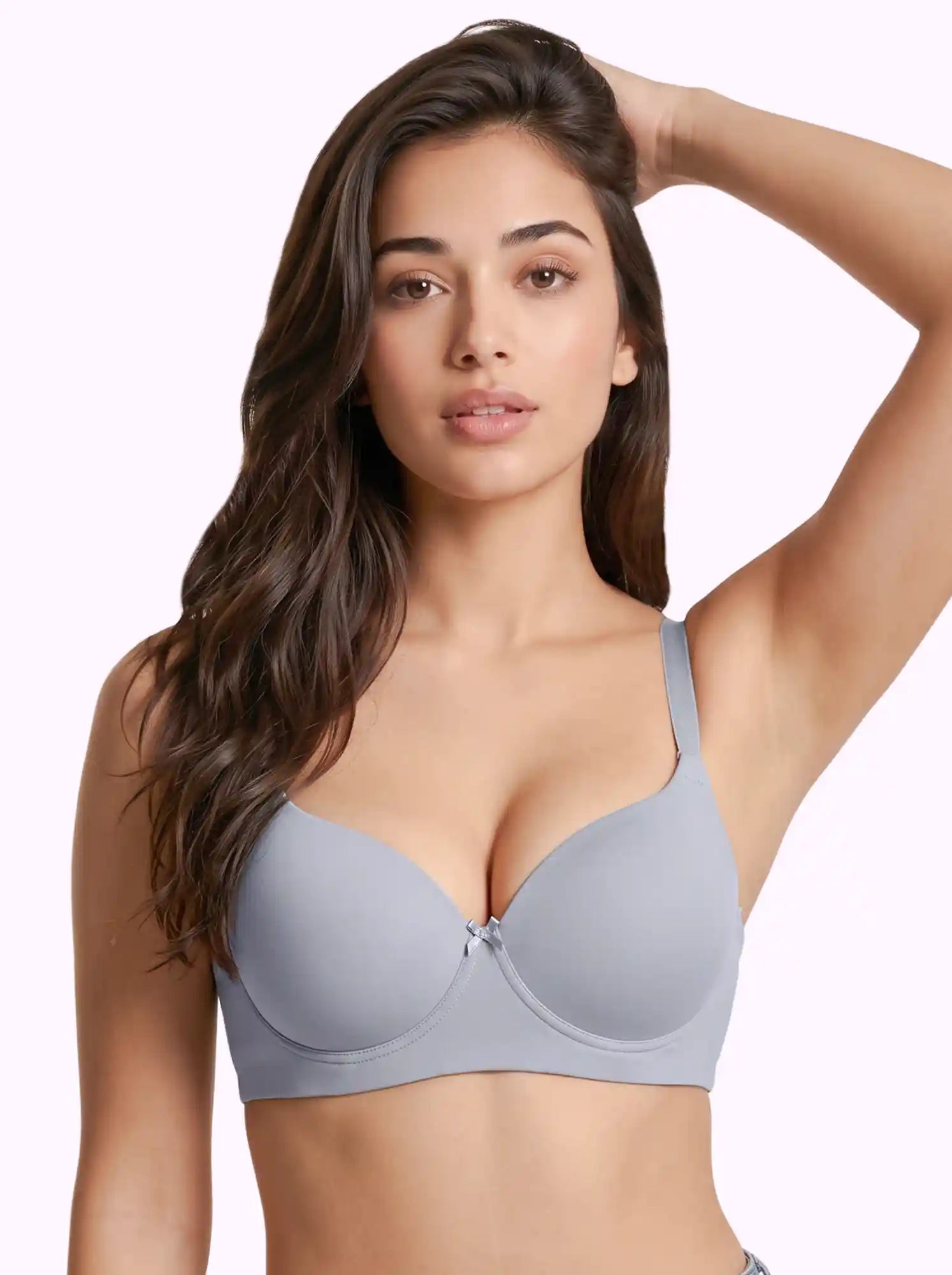 Polyamide Level-3 Padded Push-Up Bonded Bra | 3/4th Coverage | Wire-free Comfort, No Marks, No Rashes (PAL-IS-5301) (Grey)