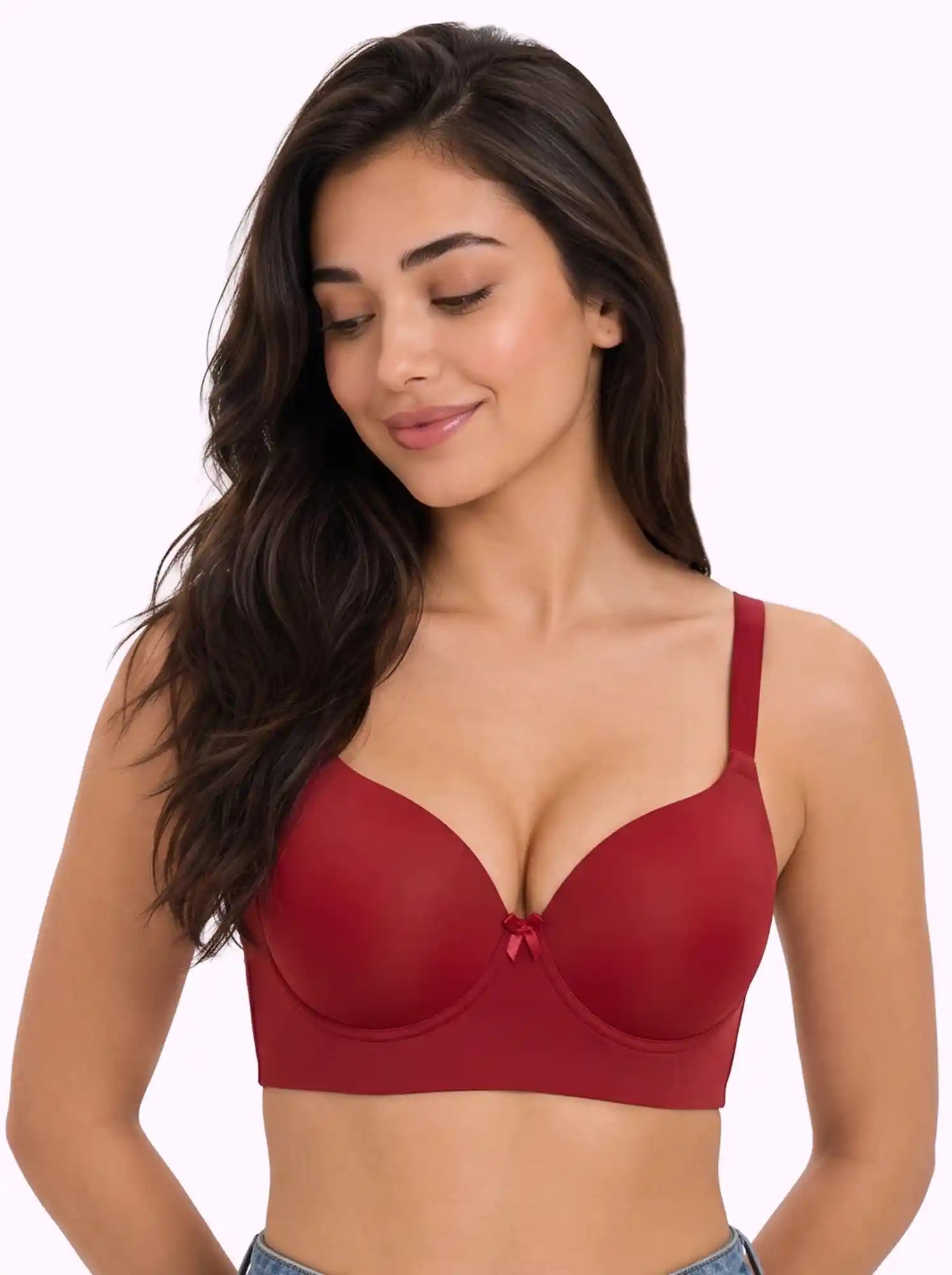 Cotton Level-3 Padded Push-Up Bonded Bra | 3/4th Coverage | Wire-free Seamless Comfort (PAL-SB-3510) (Red)