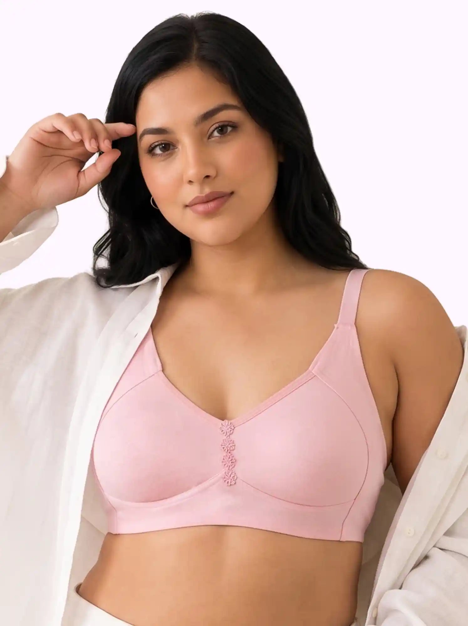 Cotton Non-Padded Plus-Size M-Frame Minimiser Bonded Bra (PAL-405)(Pink)