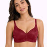 Cotton Non-Padded M-Frame Minimiser Bonded Bra | Lace Detailing | Full Coverage | Wire-free (PAL-SB-6006)(Maroon)
