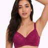 Cotton Padded Bonded Lace Bra | Inner Cotton Lining | Full Coverage | Wire-free Comfort (PAL-SB-58011) (WIne)
