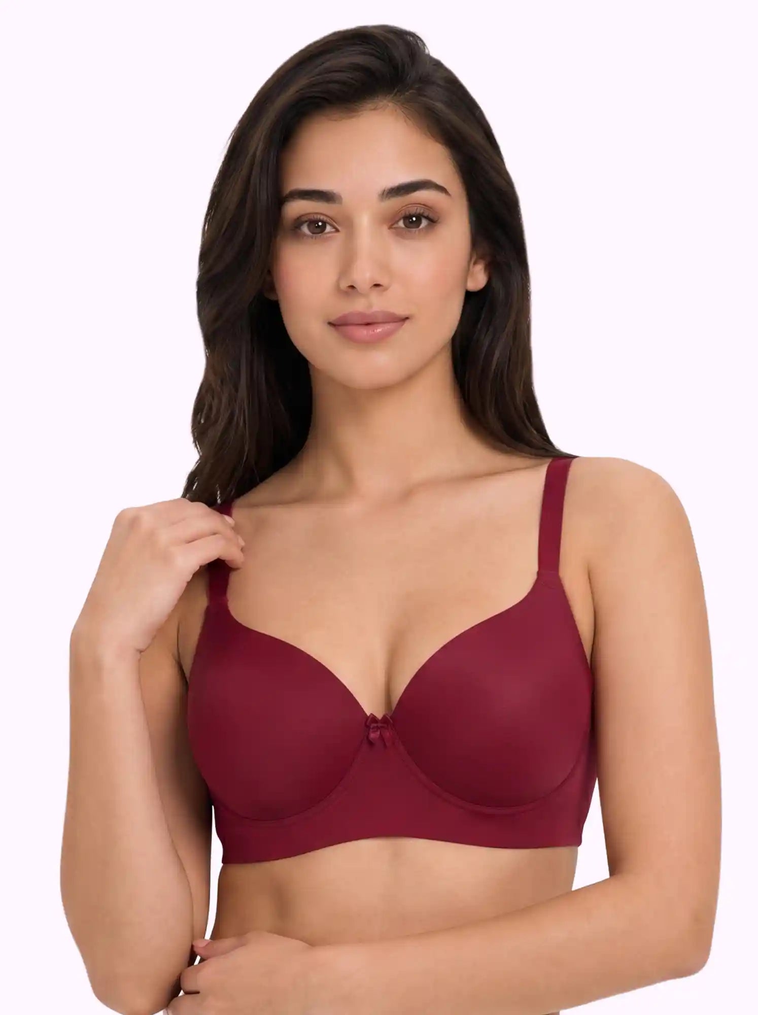 Polyamide Level-1 Padded Full Coverage Bonded T-Shirt Bra | Wire-free Comfort, No-Marks, No Rashes (PAL-5991) (Maroon)
