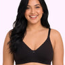 Cotton Non-Padded Plus-Size Full Coverage Bonded Bra | Broad Straps | Hidden Concealer (PAL-401) (Black)
