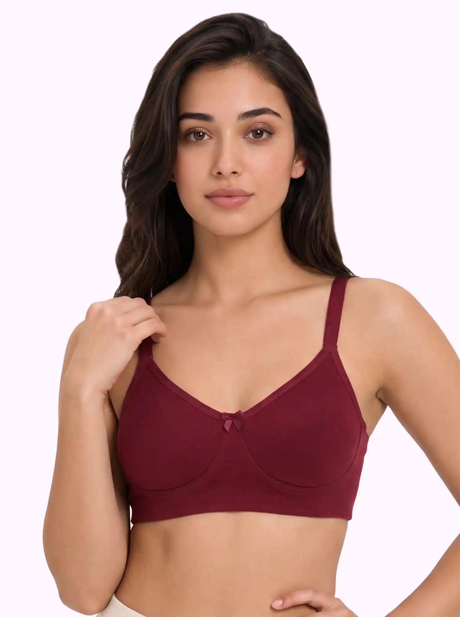 Cotton Non-Padded Full Coverage Bonded T-Shirt Bra | No-Marks, No Rashes (PAL-352) (Wine)