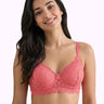 Cotton Padded Bonded Lace Bra | Inner Cotton Lining | Full Coverage | Wire-free Comfort (PAL-SB-5804) (Coral)