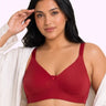 Cotton Non-Padded Plus-Size Full Coverage Bonded Bra | Broad Straps | Hidden Concealer (PAL-401) (Red)