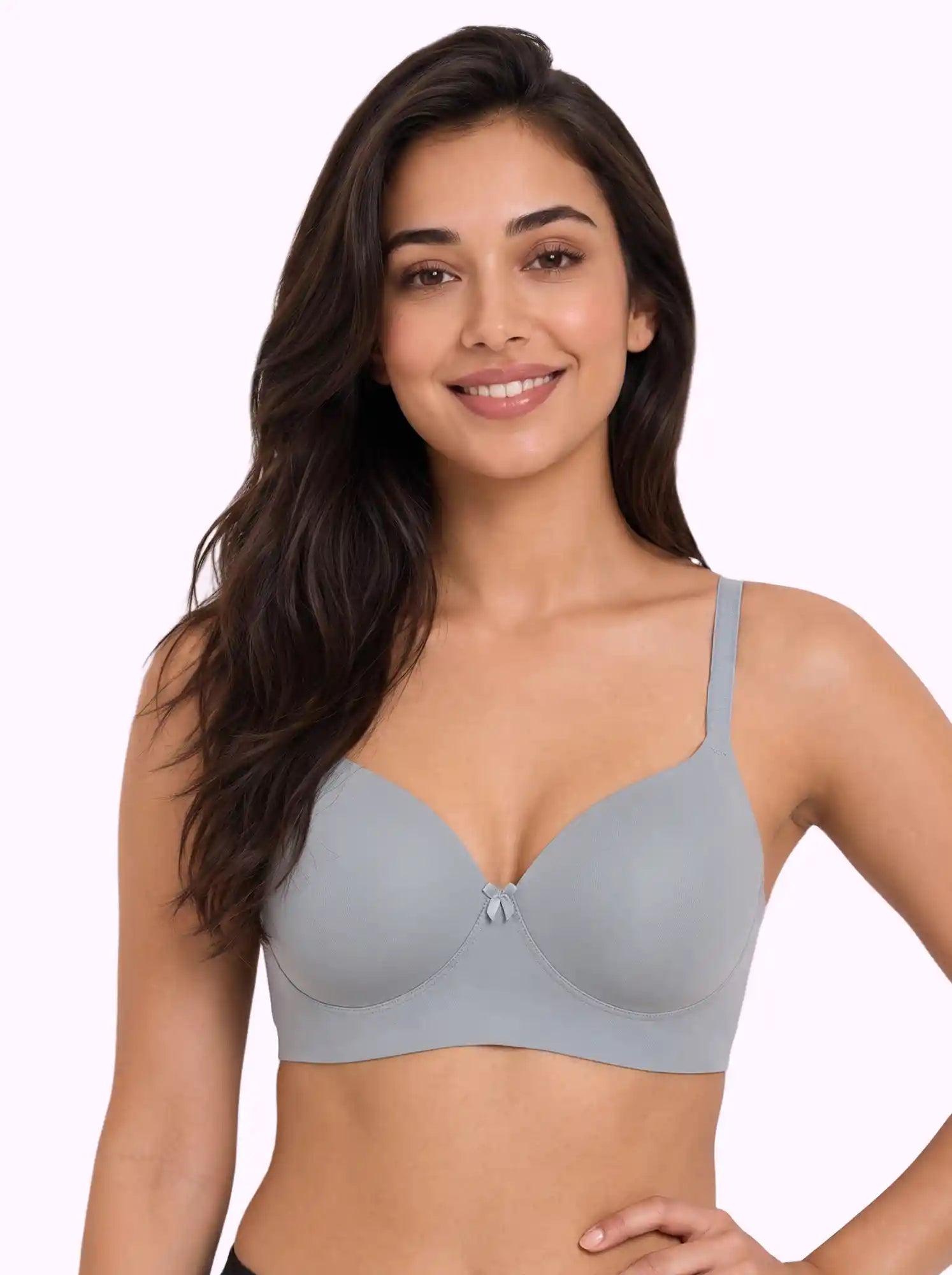 Polyamide Level-1 Padded Full Coverage Bonded T-Shirt Bra | Wire-free Comfort, No-Marks, No Rashes (PAL-5991) (Grey)