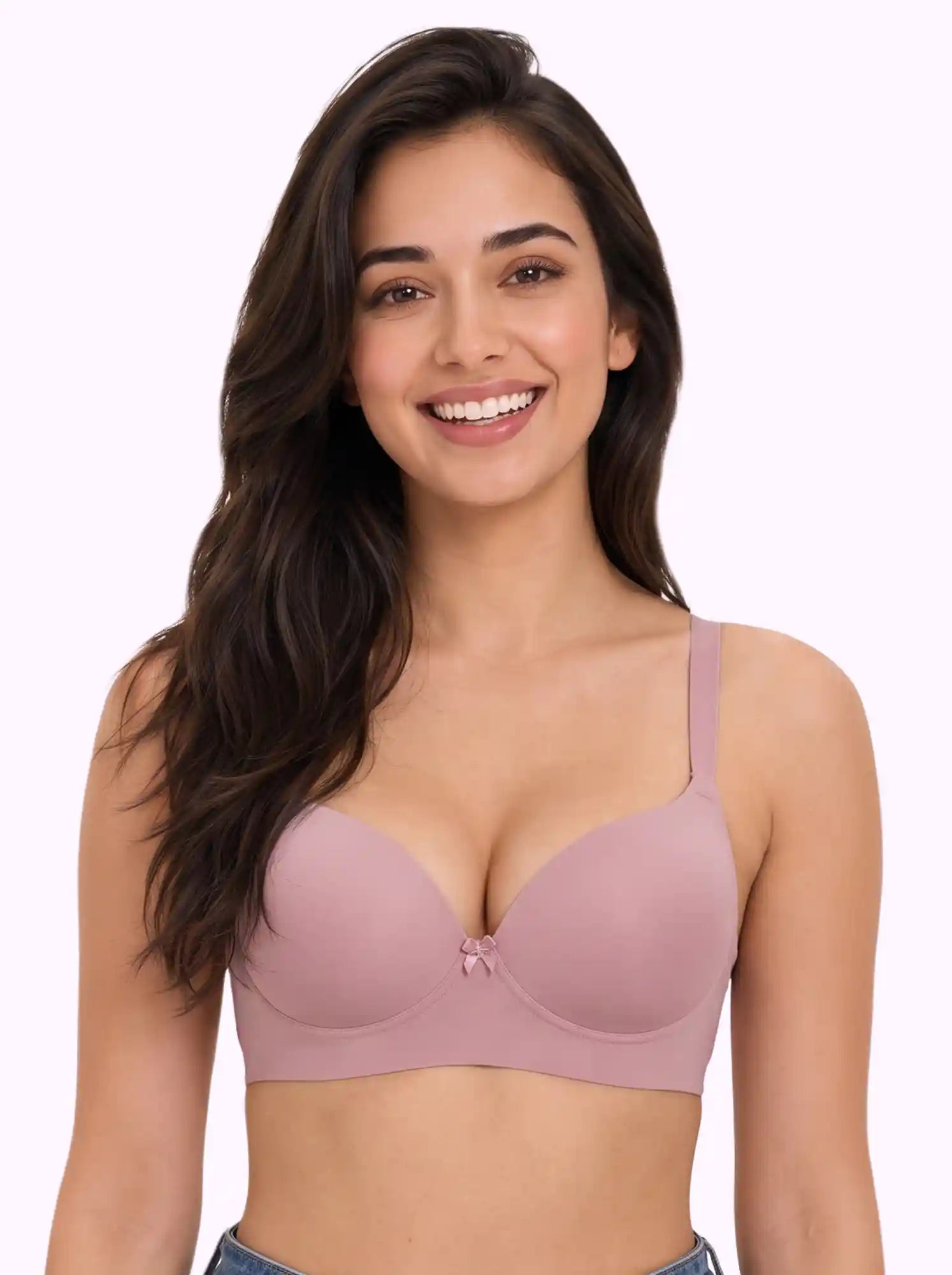 Polyamide Level-2 Padded Push-Up Maximiser Bonded Bra | 3/4th Coverage | Wire-free Comfort, No Marks, No Rashes PAL-IS-5107 (Plum)