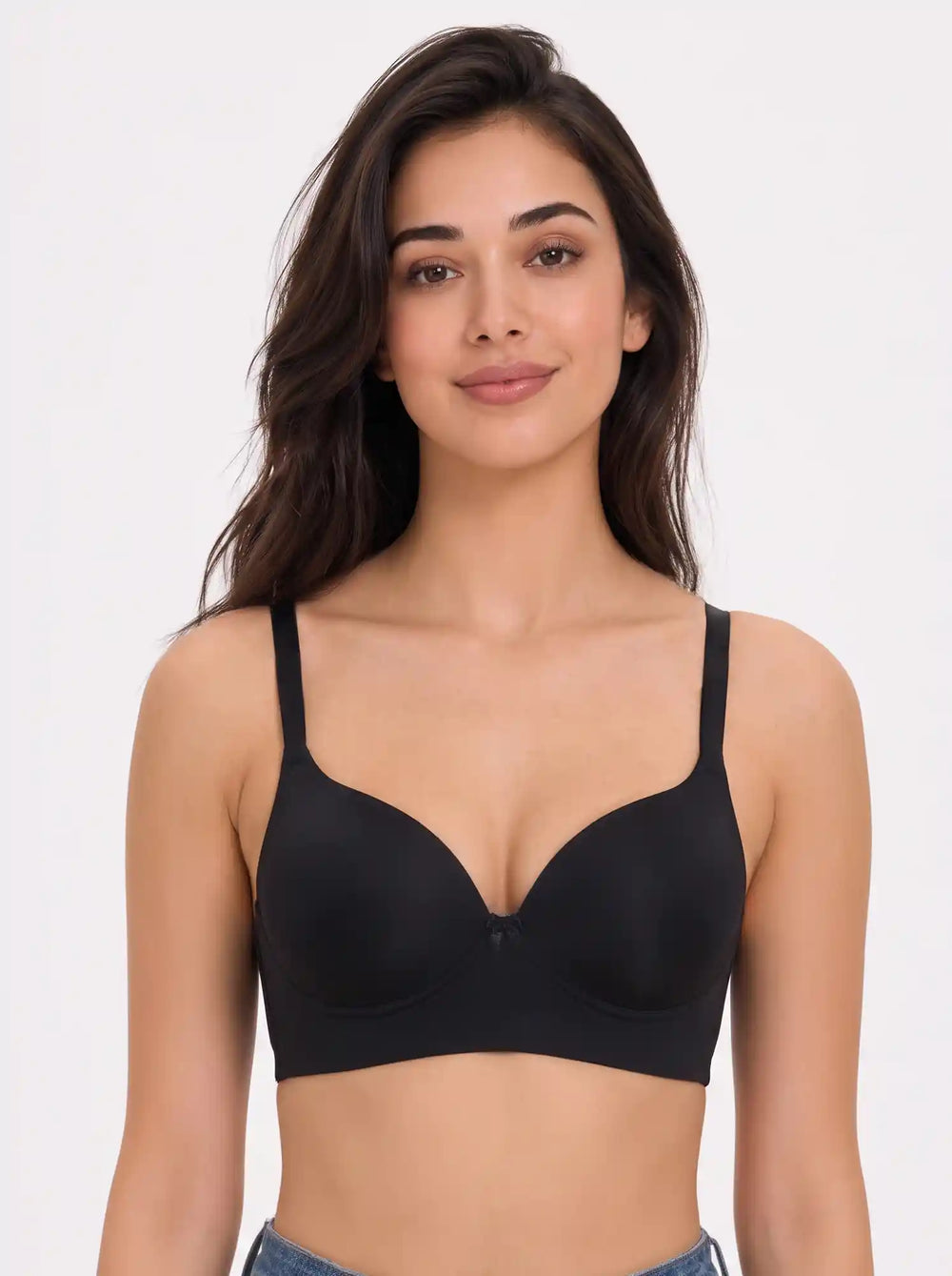Cotton Level-2 Padded Push-Up Maximiser Bonded Bra | 3/4th Coverage | Wire-free Seamless Comfort (PAL-SB-7015) (Black)