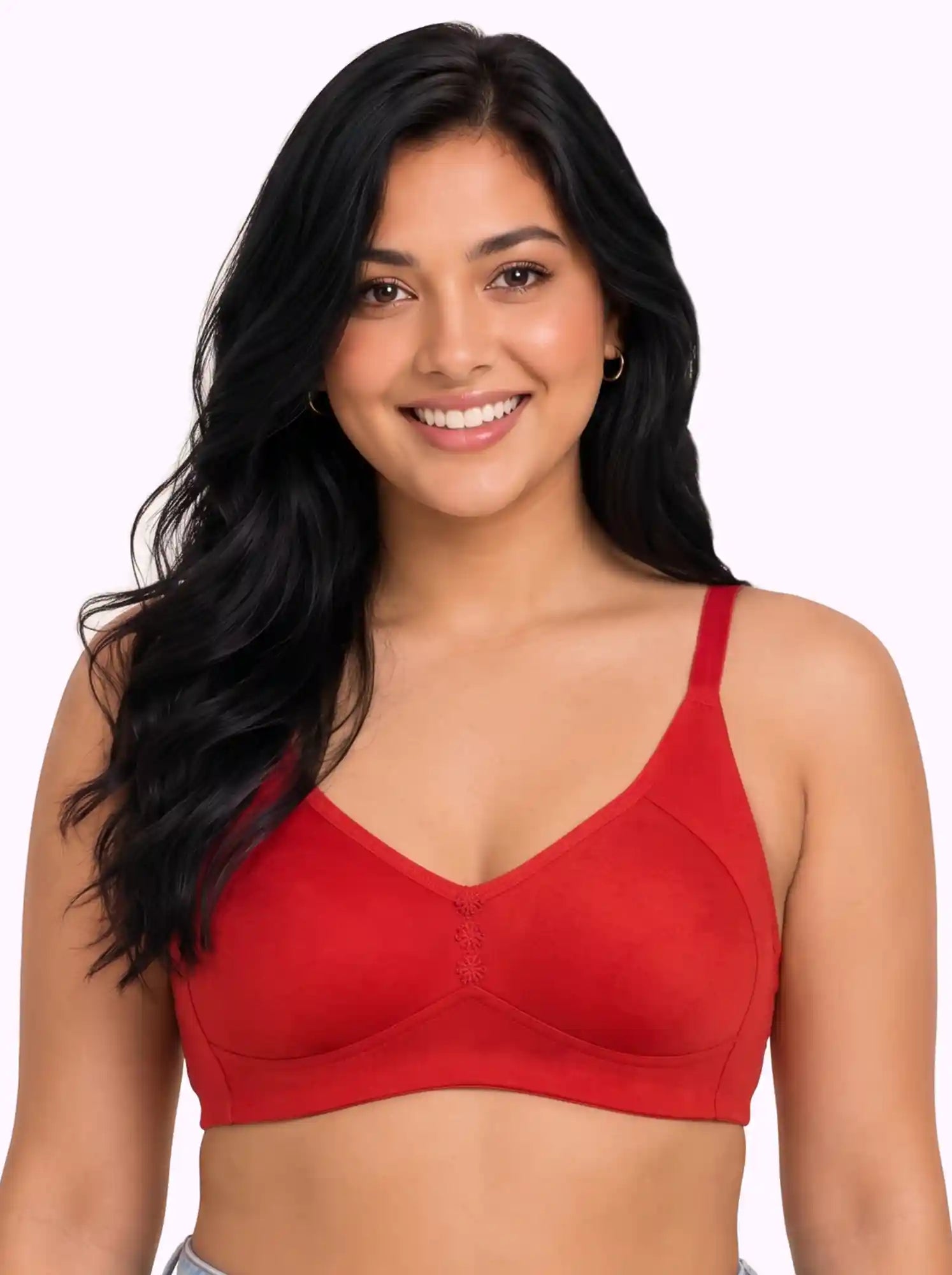 Cotton Non-Padded Plus-Size M-Frame Minimiser Bonded Bra (PAL-405)(Red)