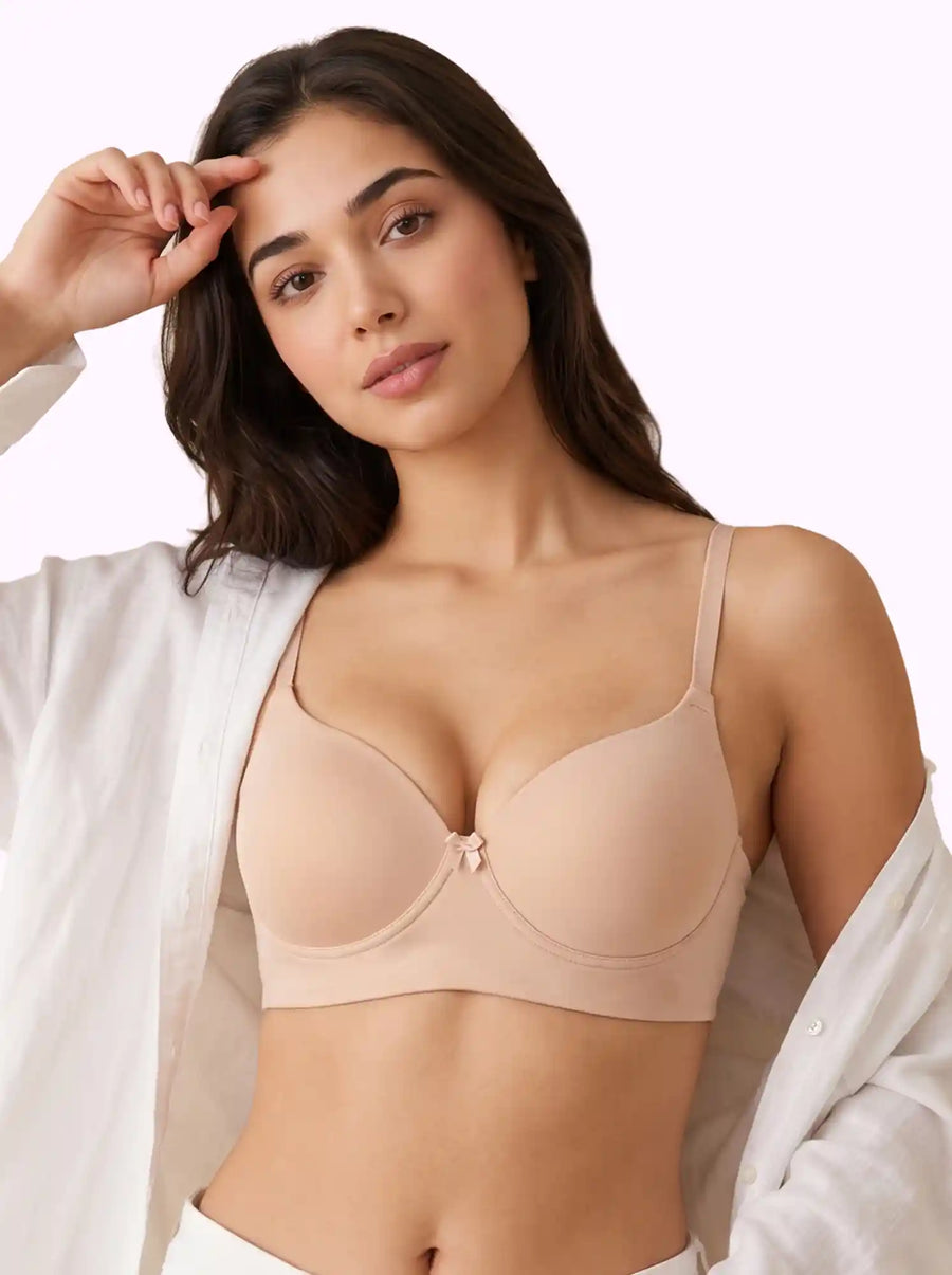 Cotton Padded T-Shirt Bonded Bra | Seamless Look, 360° Support | Full Coverage (PAL-SB-9081-9082) (SKin)