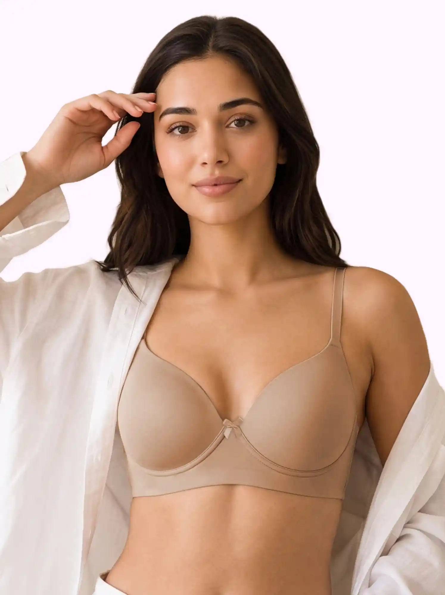 Polyamide Level-1 Padded Full Coverage Bonded T-Shirt Bra | Wire-free Comfort, No-Marks, No Rashes (PAL-5991) (Fawn)