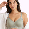 Cotton Non-Padded M-Frame Minimiser Bonded Bra | Lace Detailing | Full Coverage | Wire-free (PAL-SB-6006)(Olive)