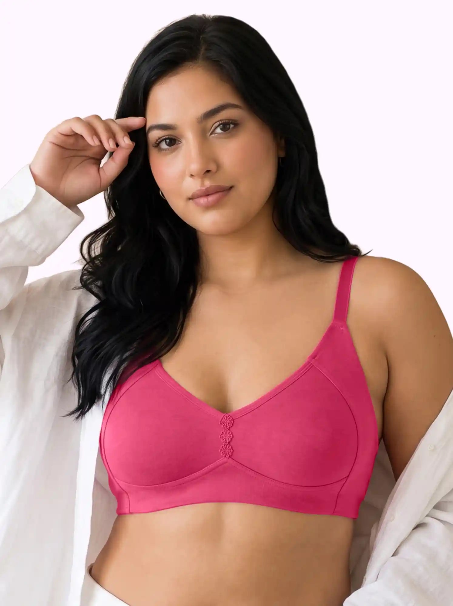 Cotton Non-Padded Plus-Size M-Frame Minimiser Bonded Bra (PAL-405)(Dark Pink)
