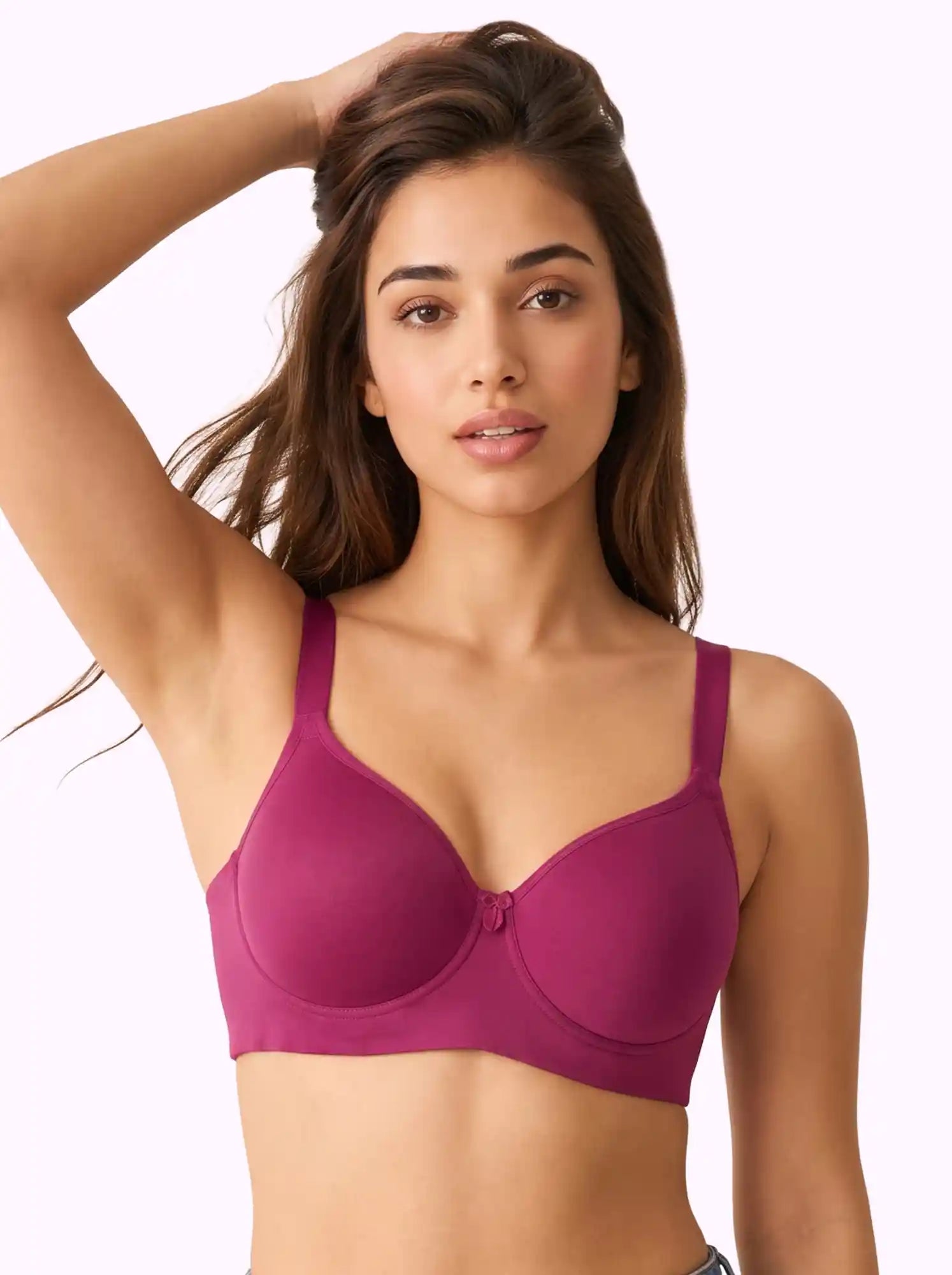 Cotton Padded Full Coverage Bonded T-Shirt Bra | No-Marks, No Rashes (PAL-1013)(Magenta)