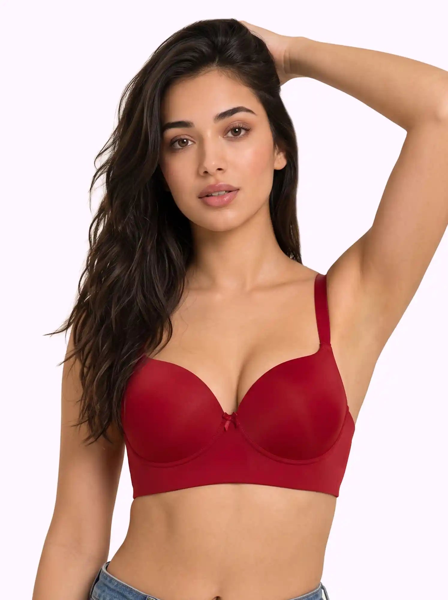 Cotton Level-2 Padded Push-Up Maximiser Bonded Bra | 3/4th Coverage | Wire-free Seamless Comfort (PAL-SB-7015) (Red)
