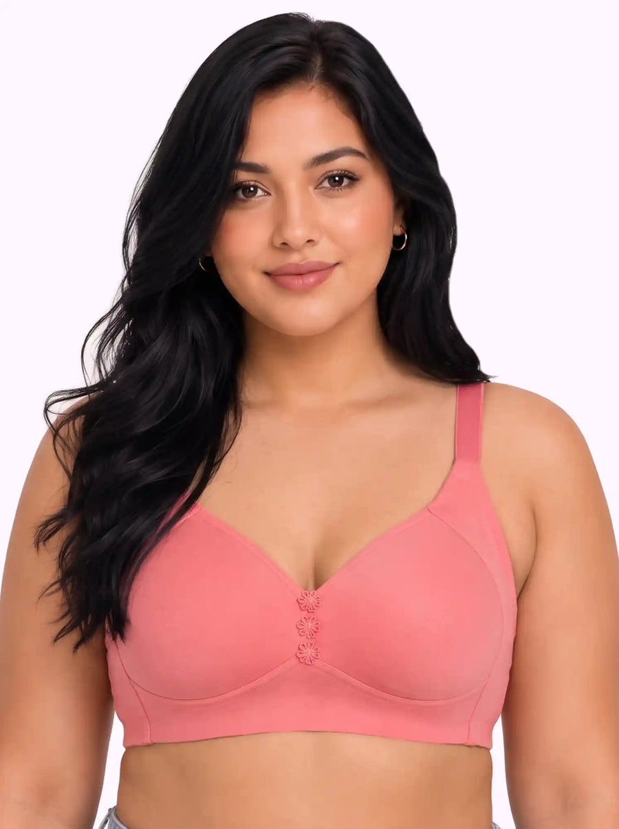 Cotton Padded Plus-Size M-Frame Minimiser Bonded Bra | Full Coverage Panels (PAL-408) (Coral)