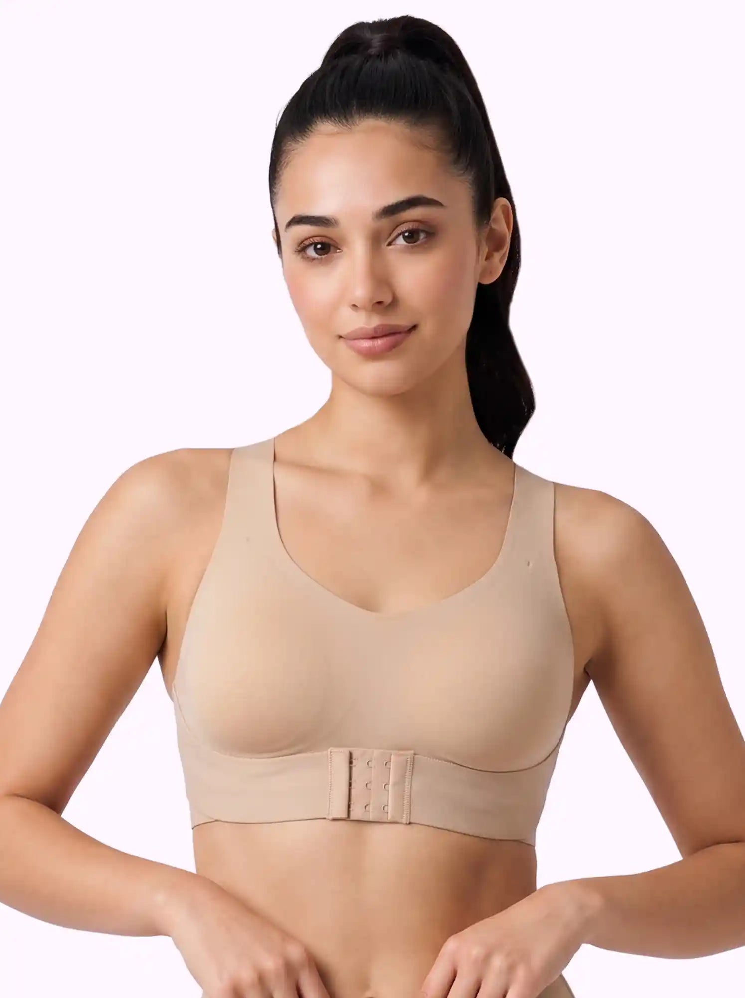 Polyamide Padded Bonded Gym Bra | Crisscross Power Back | Front & Back Hook Closure | Full Coverage (PAL-SB-987)(Skin)