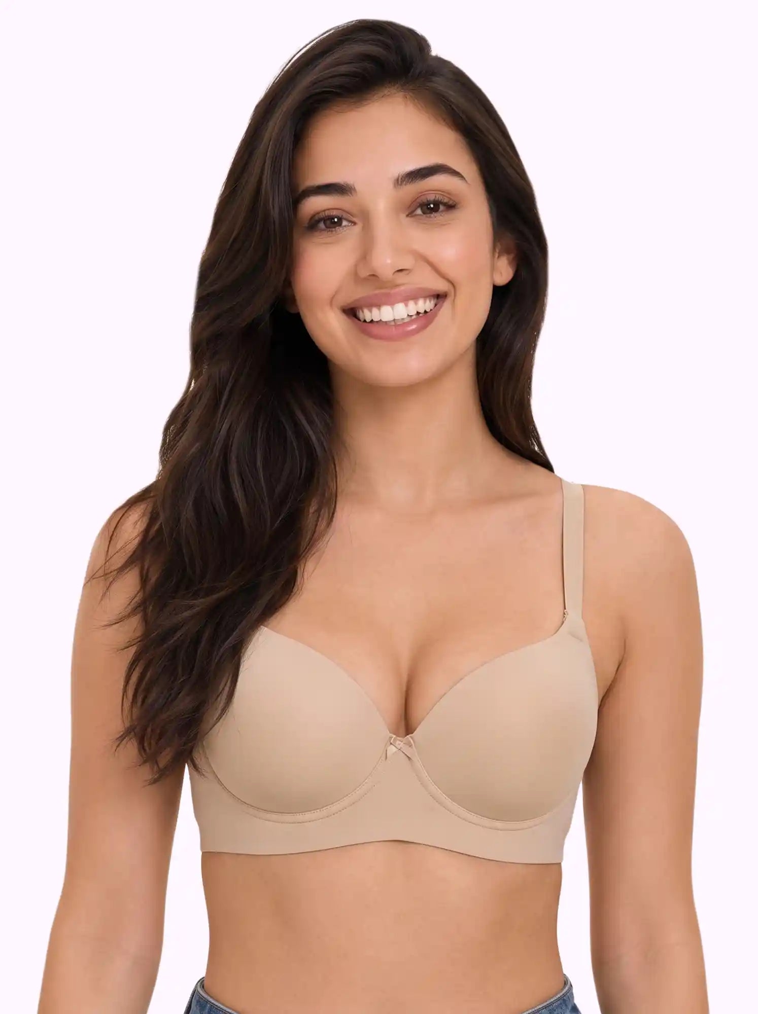 Polyamide Level-3 Padded Push-Up Bonded Bra | 3/4th Coverage | Wire-free Comfort, No Marks, No Rashes (PAL-IS-5301) (Skin)