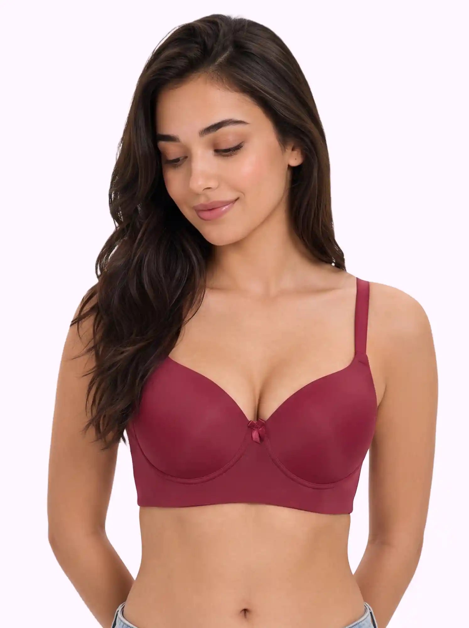Polyamide Level-3 Padded Push-Up Bonded Bra | 3/4th Coverage | Wire-free Comfort, No Marks, No Rashes (PAL-IS-5301) (Maroon)
