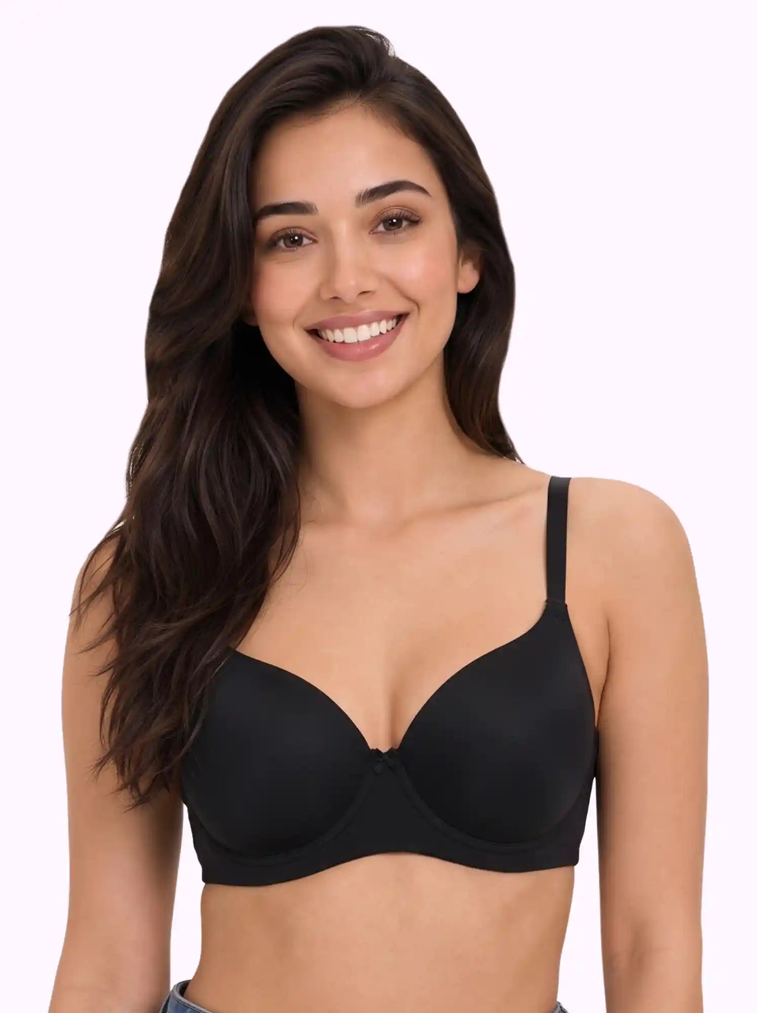 Cotton Padded Full Coverage Bonded T-Shirt Bra | No-Marks, No Rashes (PAL-1013)(Black)