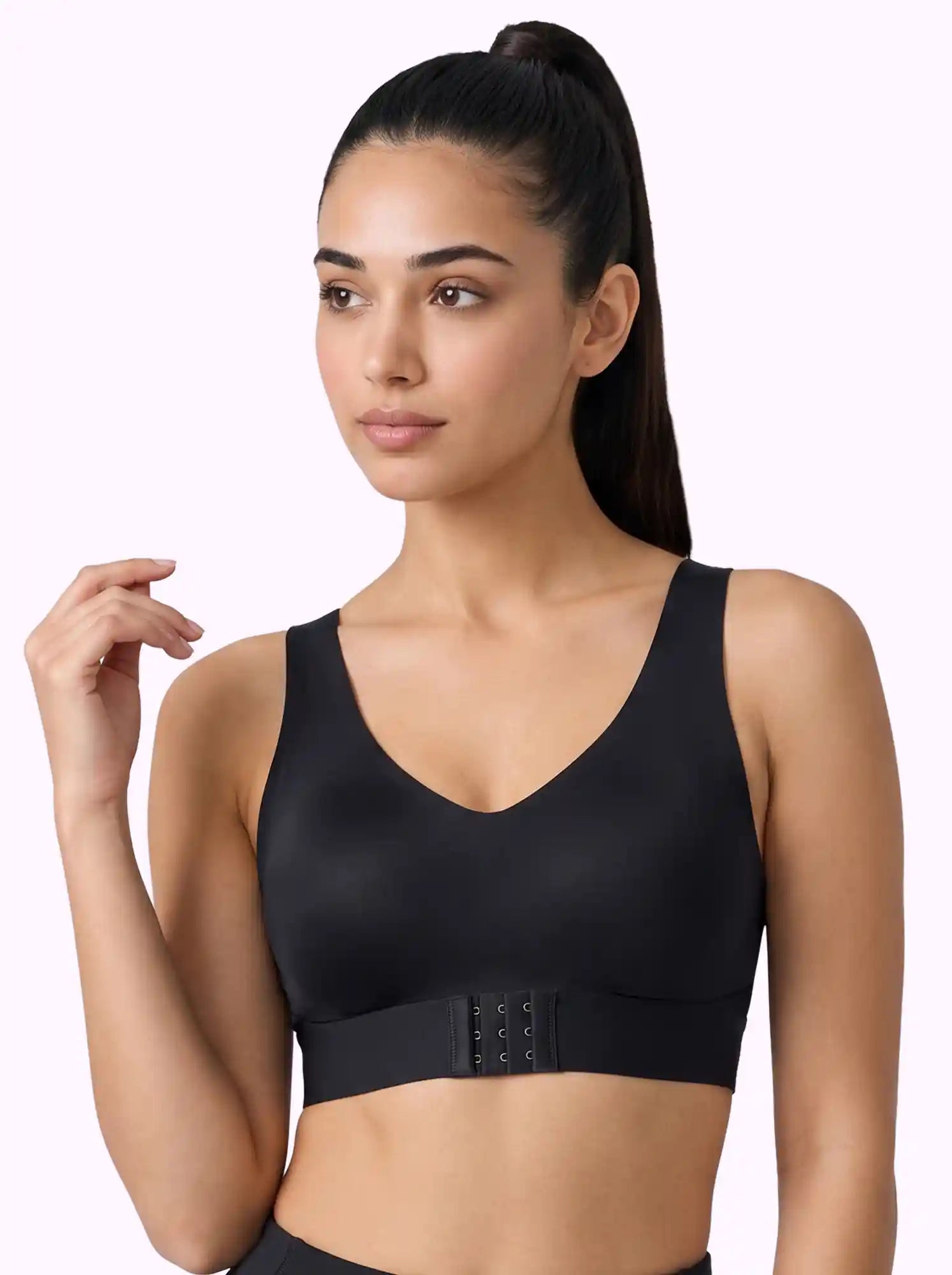 Polyamide Padded Bonded Gym Bra | Crisscross Power Back | Front & Back Hook Closure | Full Coverage (PAL-SB-987)(Black)