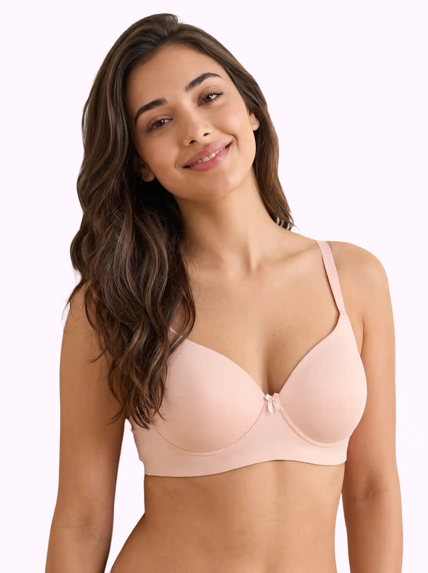 Polyamide Level-1 Padded Full Coverage Bonded T-Shirt Bra | Wire-free Comfort, No-Marks, No Rashes (PAL-5991) (Peach)