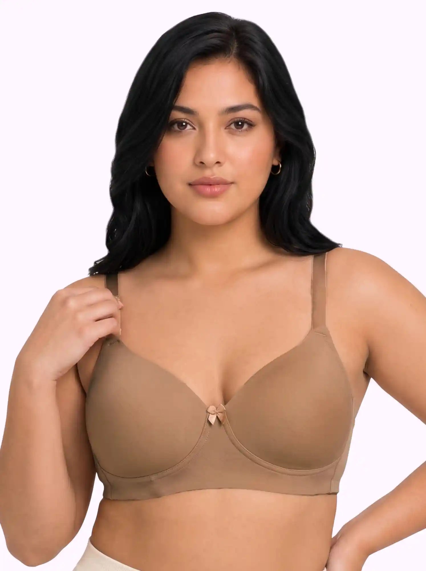 Cotton Padded T-Shirt Bonded Bra | Seamless Look, 360° Support | Full Coverage (PAL-SB-9081-9082) (Fawn)