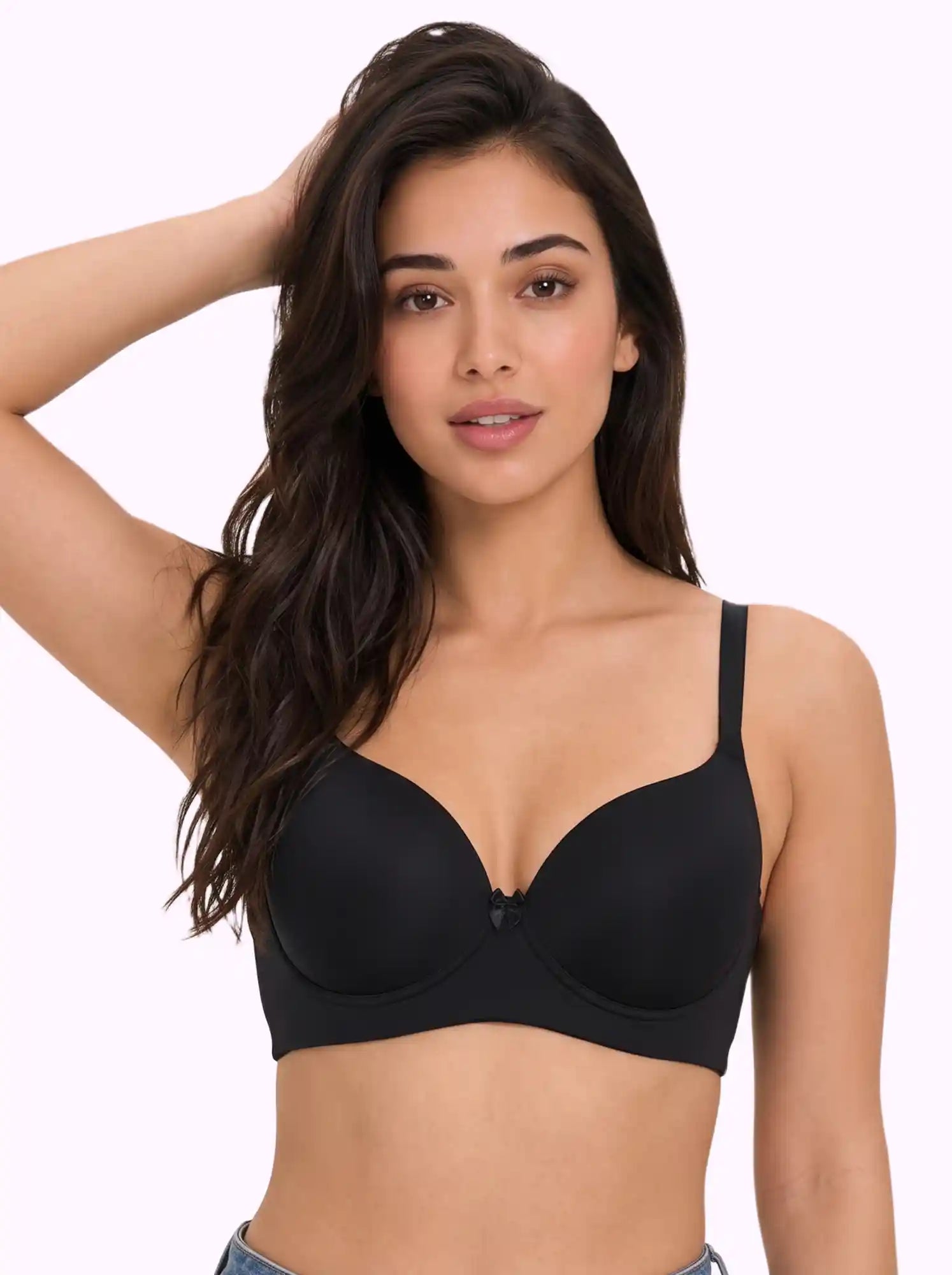Polyamide Level-1 Padded Full Coverage Bonded T-Shirt Bra | Wire-free Comfort, No-Marks, No Rashes (PAL-5991) (Black)