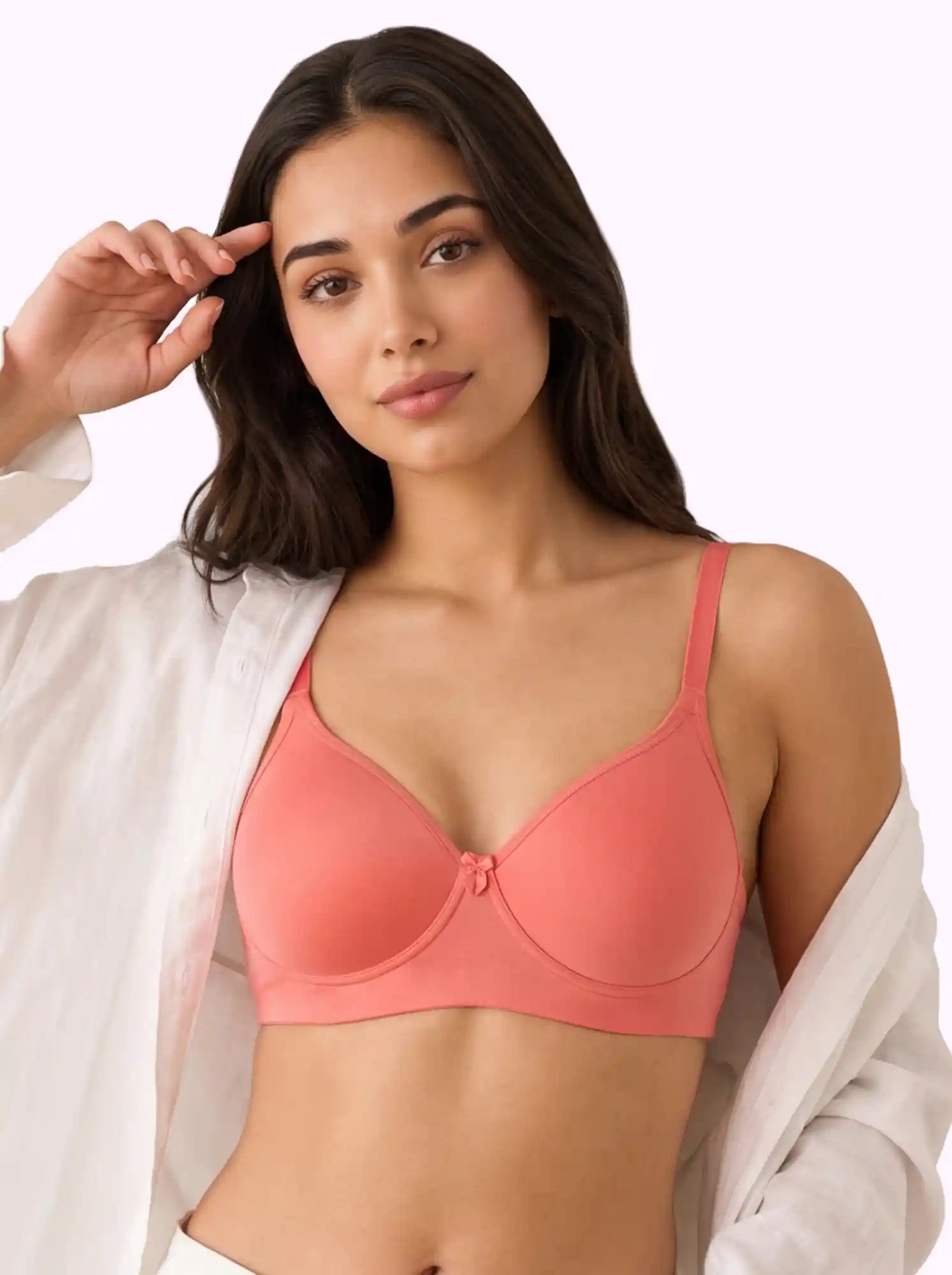 Cotton Padded Full Coverage Bonded T-Shirt Bra | No-Marks, No Rashes (PAL-1013)(Coral)