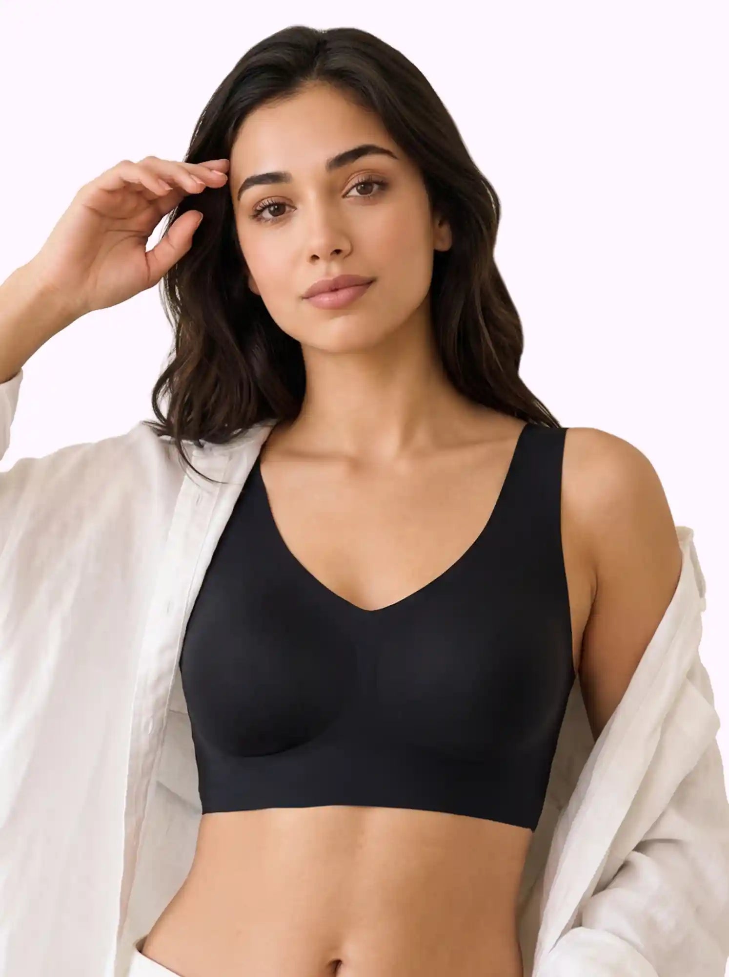 Polyamide Padded Slip-On Bonded T-Shirt Bra | Full Coverage Seamless Design (PAL-SB-985) (Black)