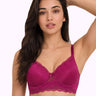 Cotton Padded Bonded Lace Bra | Inner Cotton Lining | Full Coverage | Wire-free Comfort (PAL-SB-5802) (Wine)