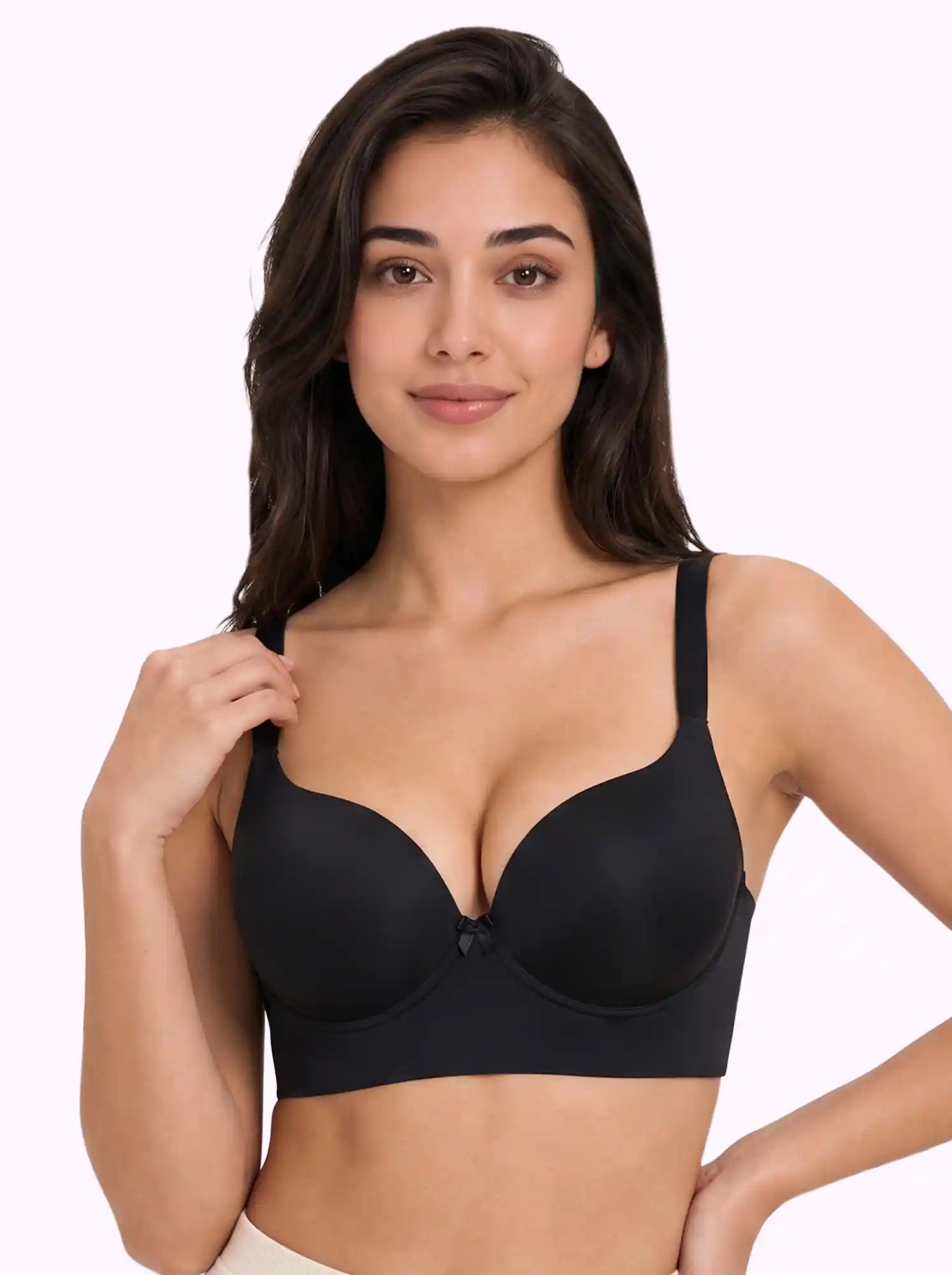 Polyamide Level-2 Padded Push-Up Maximiser Bonded Bra | 3/4th Coverage | Wire-free Comfort, No Marks, No Rashes PAL-IS-5107 (Black)