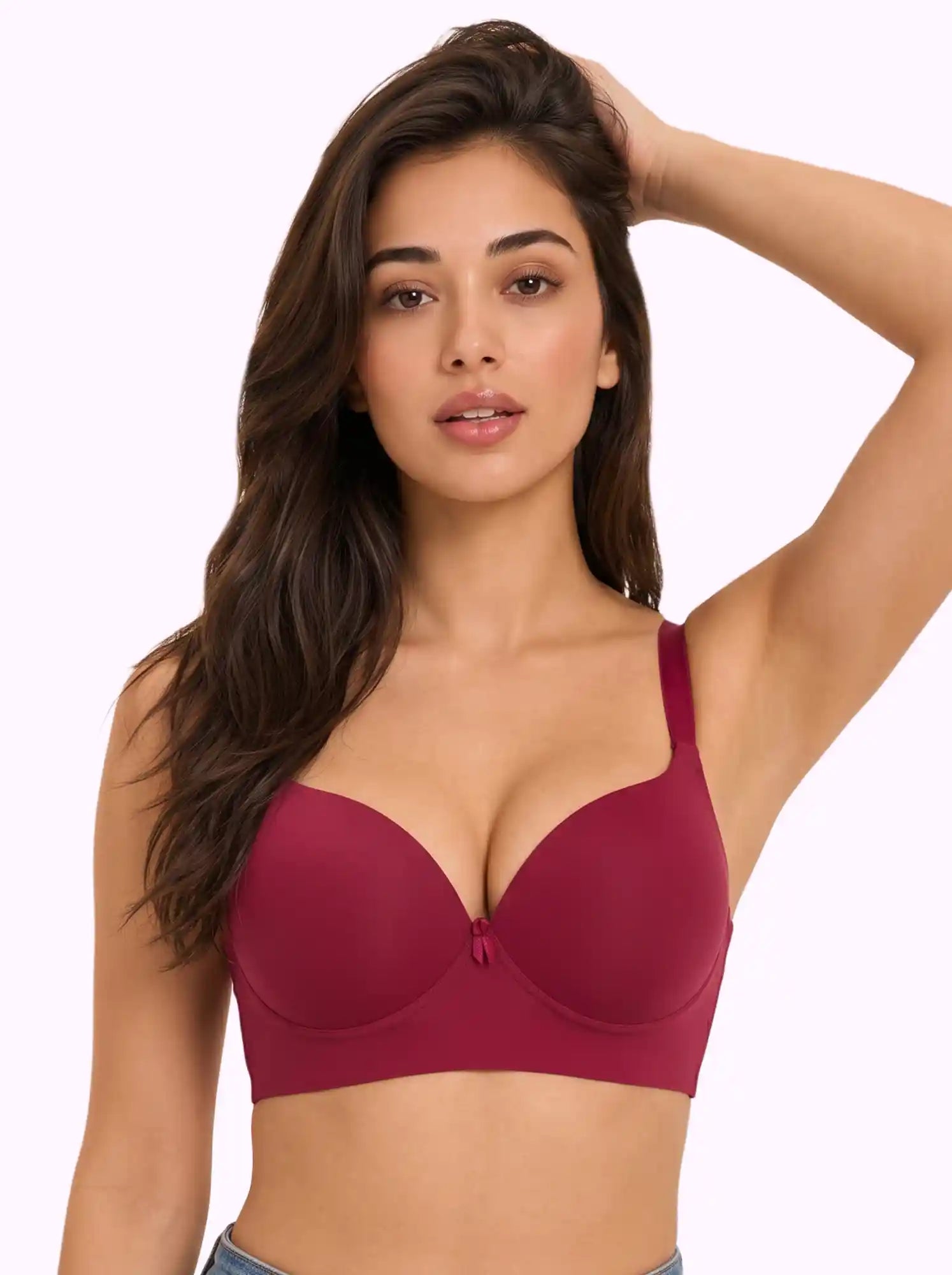 Polyamide Level-2 Padded Push-Up Maximiser Bonded Bra | 3/4th Coverage | Wire-free Comfort, No Marks, No Rashes PAL-IS-5107 (Maroon)