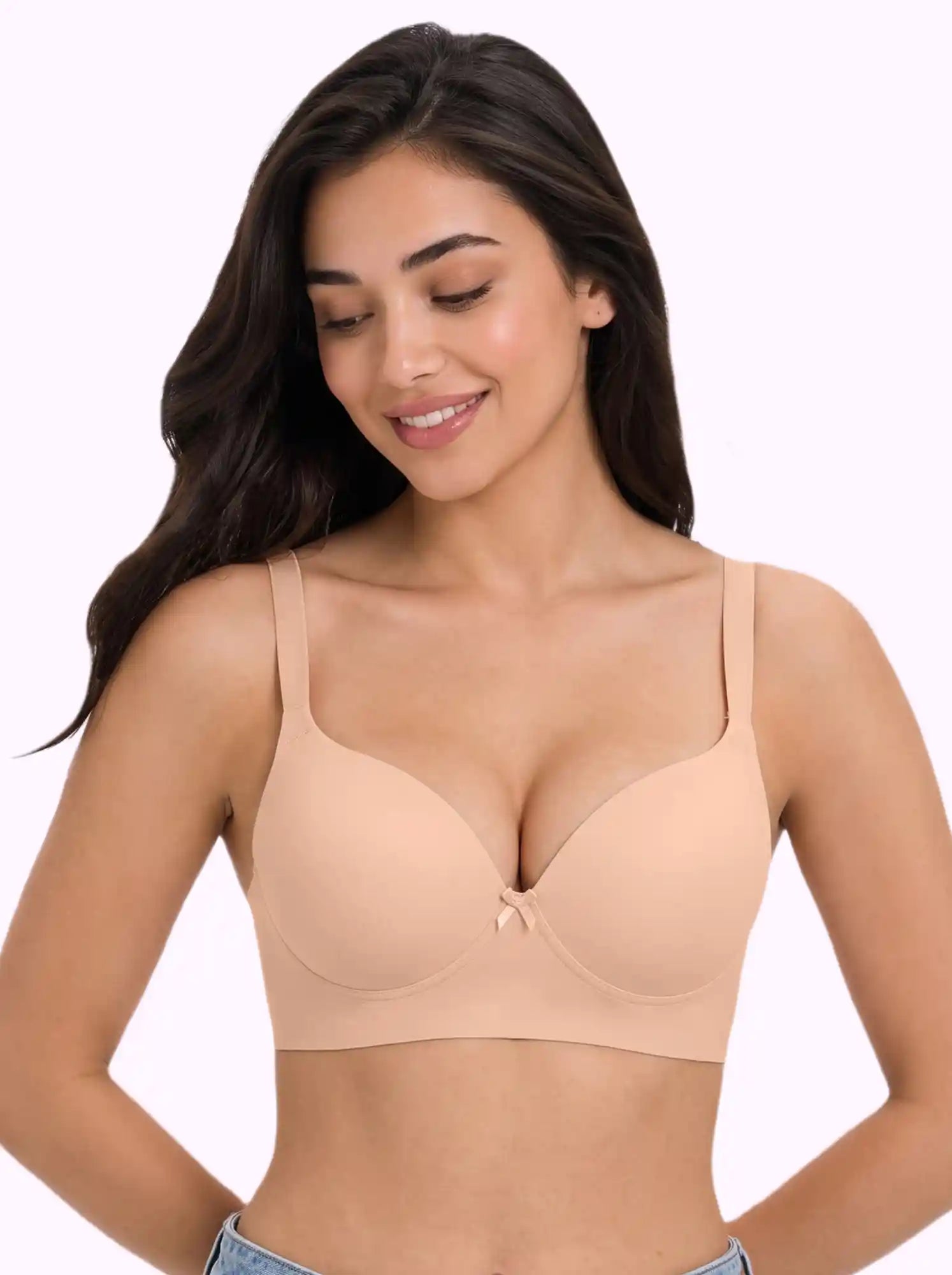 Polyamide Level-2 Padded Push-Up Maximiser Bonded Bra | 3/4th Coverage | Wire-free Comfort, No Marks, No Rashes PAL-IS-5107 (Peach)