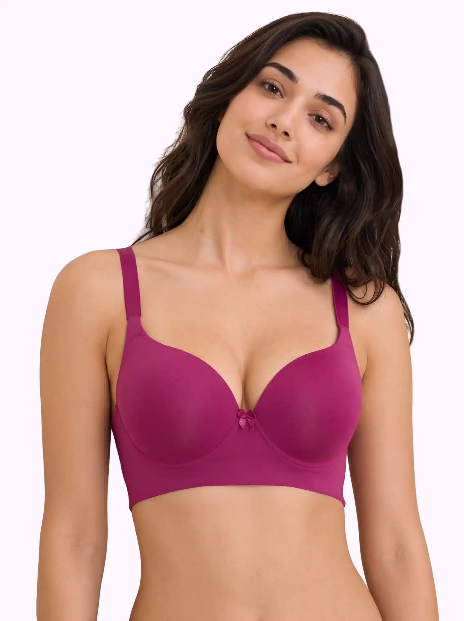 Cotton Level-2 Padded Push-Up Maximiser Bonded Bra | 3/4th Coverage | Wire-free Seamless Comfort (PAL-SB-7015) (Wine)