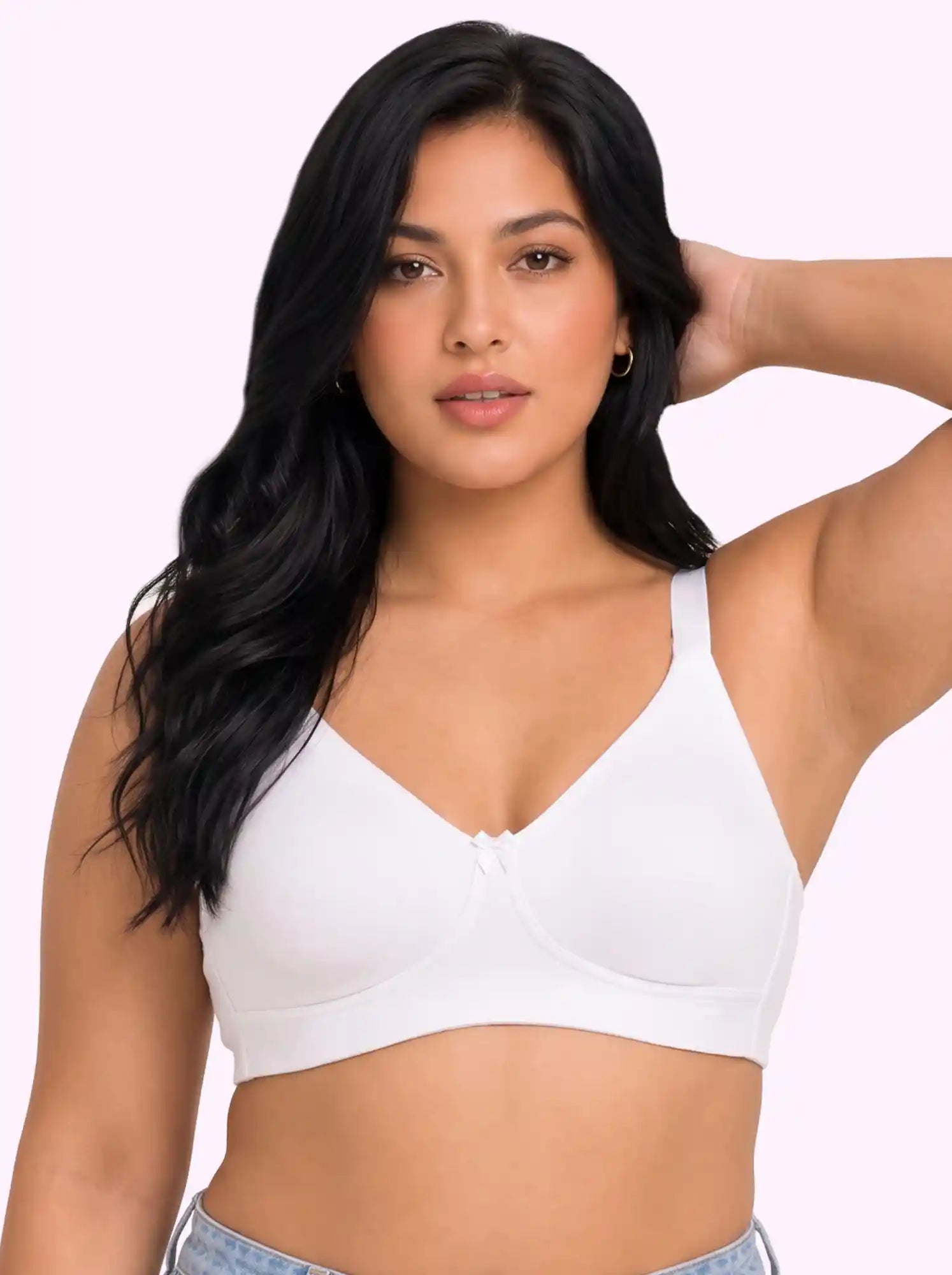 Cotton Non-Padded Plus-Size Full Coverage Bonded Bra | Broad Straps | Hidden Concealer (PAL-401) (White)